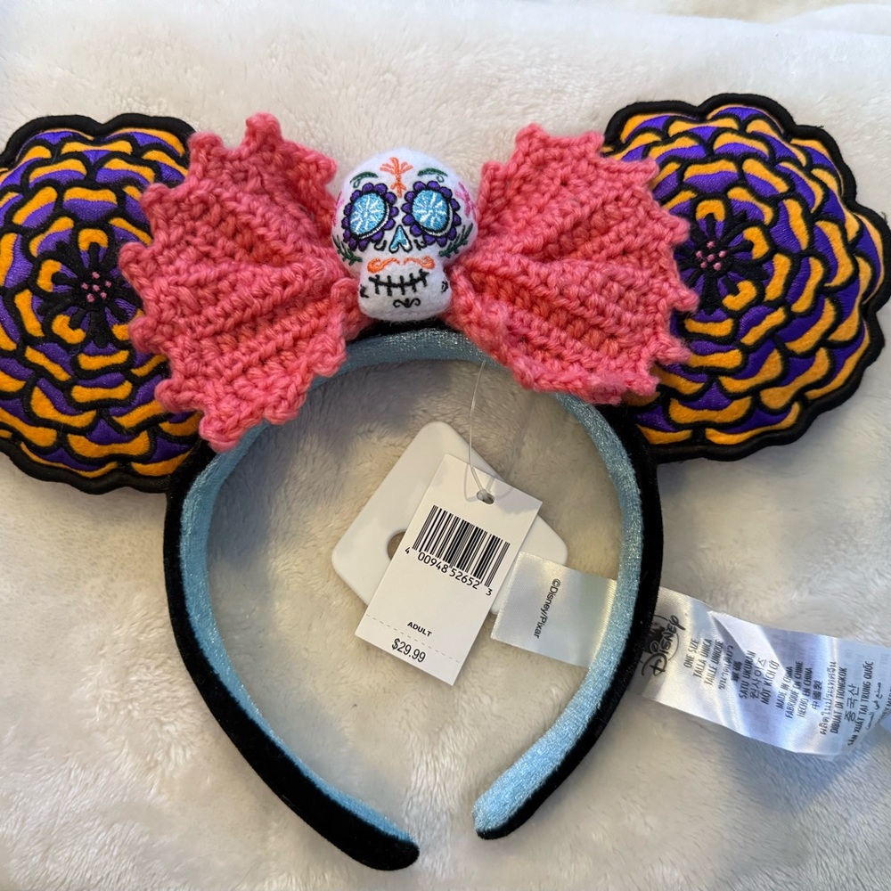 Disney Day of The Dead ‘Coco’ Minnie Mouse Ear Headband W/ Crochet Bow NWT